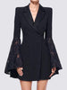 Flared Sleeves Long Sleeves Asymmetric Buttoned Solid Color Split-Joint Notched Collar Blazer Outerwear