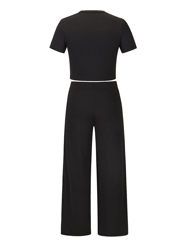 Simple Solid Color T-Shirt & Pants Two Pieces Set