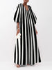 Puff Sleeves Three-Quarter Sleeves Striped V-Neck Maxi Dresses