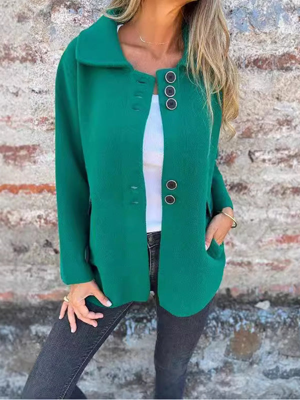 Long Sleeves Loose Buttoned Split-Joint Lapel Outerwear