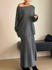 Loose Solid Color Long Sleeves Round-Neck Sweater Top + Skirt Two Pieces Set