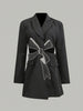 Long Sleeves Hollow Rhine Stones Notched Collar Blazer Outerwear