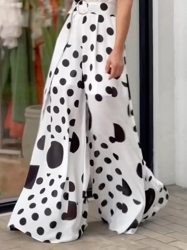 High Waisted Sleeveless Polka-Dot Mock Neck Jumpsuits