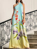 Loose Sleeveless Flower Print Pleated Halter-Neck Maxi Dresses