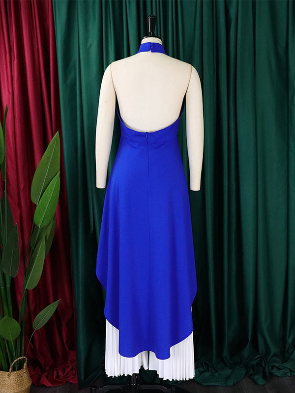 Loose Backless Lacy Solid Color Halter-Neck Vest Top + High-Low Pants Bottom Two Pieces Set