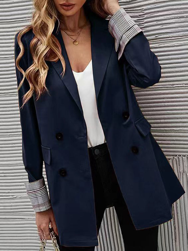 Long Sleeves Loose Buttoned Pockets Split-Joint Notched Collar Blazer Outerwear