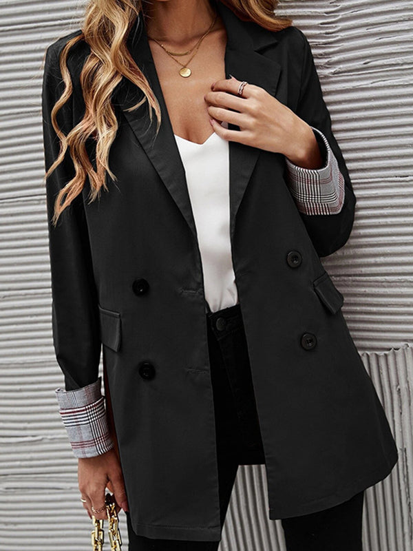 Long Sleeves Loose Buttoned Pockets Split-Joint Notched Collar Blazer Outerwear