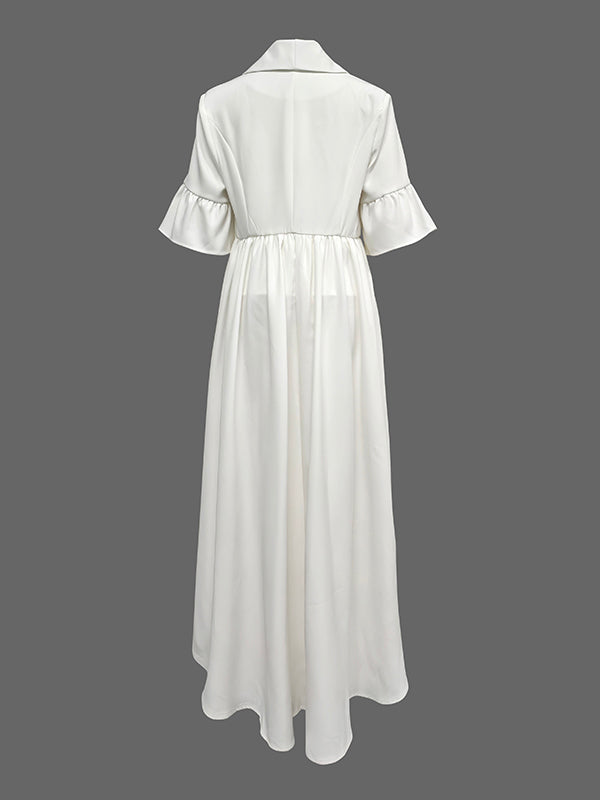 Flared Sleeves Half Sleeves Ruffle Trim Solid Color Deep V-Neck Blouses&Shirts Tops Outerwear