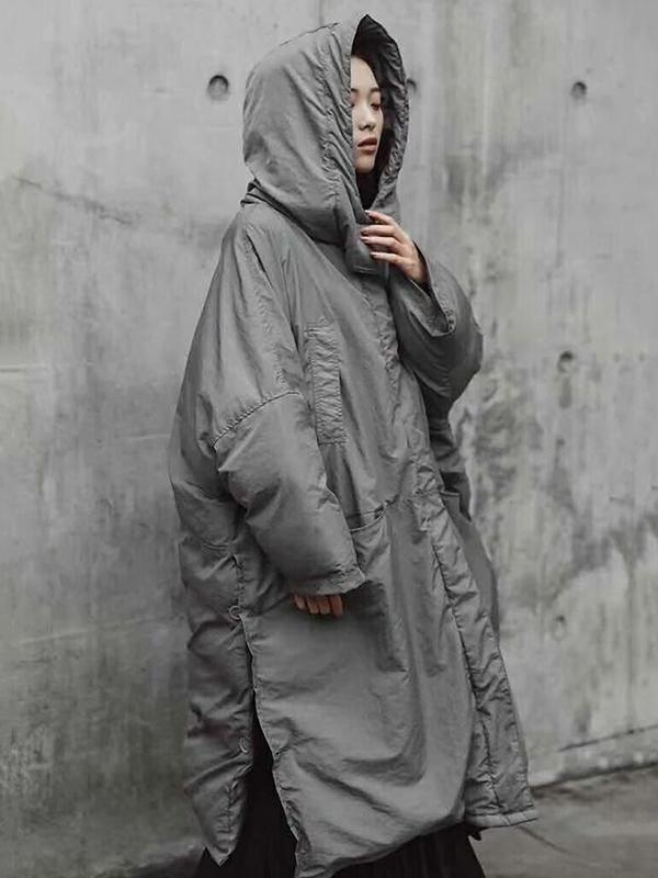Super Loose Quilted Split-side With-hat Outwear Outerwear Long Coat