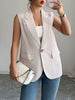 Loose Sleeveless Buttoned Pockets Notched Collar Blazer Vest Top