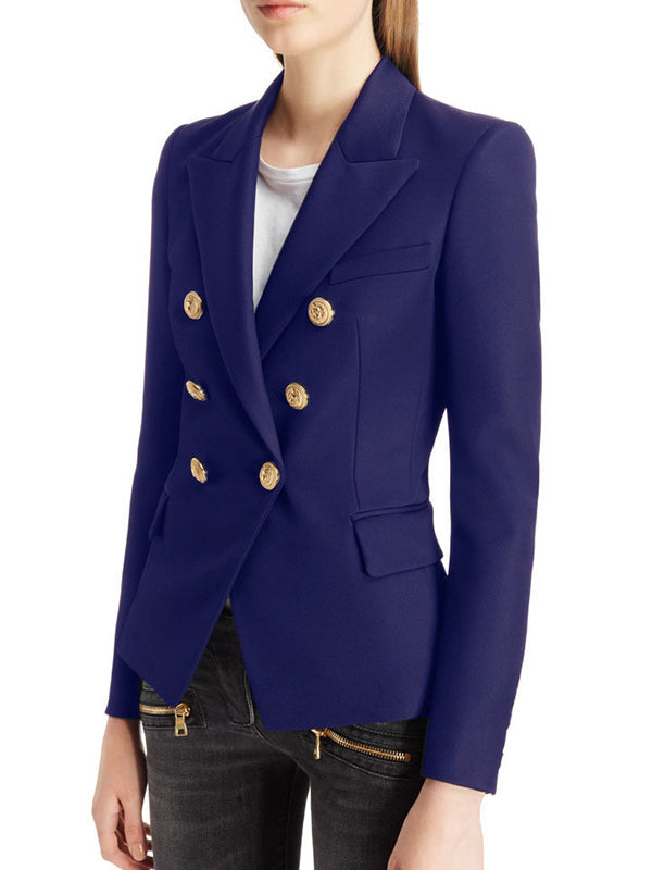 Long Sleeves Buttoned Notched Collar Blazer Outerwear