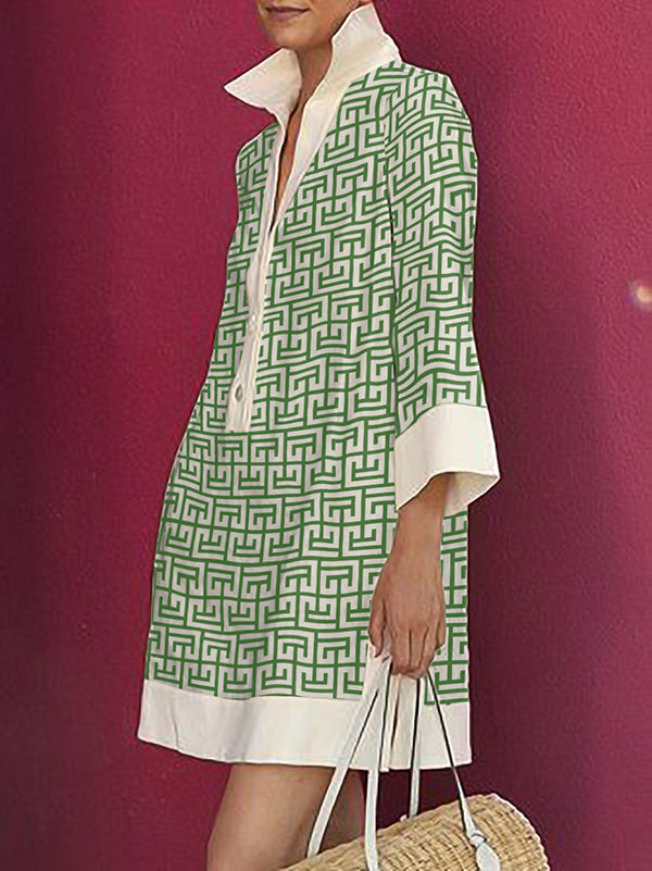 Vera Noelle Printed Lapel Dress