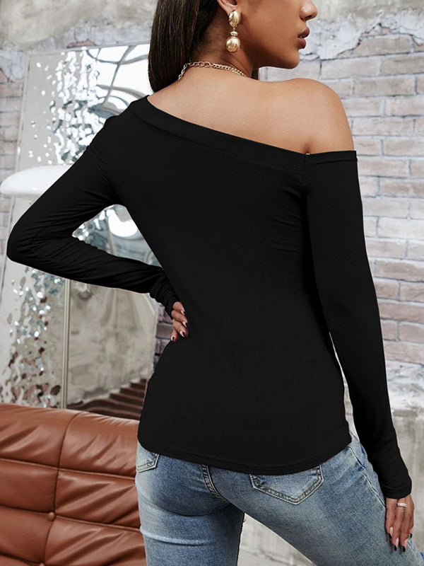 Vera Noir One-Shoulder Top