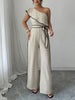 High Waisted Wide Leg Elasticity Tied Waist One-Shoulder Jumpsuits