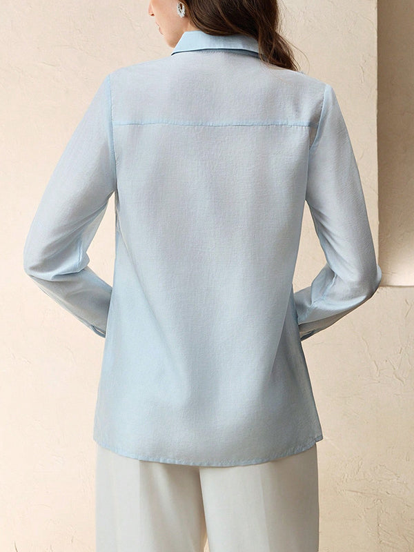 Long Sleeves Applique Split-Joint Lapel Blouses&Shirts Tops