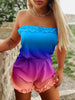 High Waisted Plus Size Gradient Ruffled Tied Waist Tube Rompers