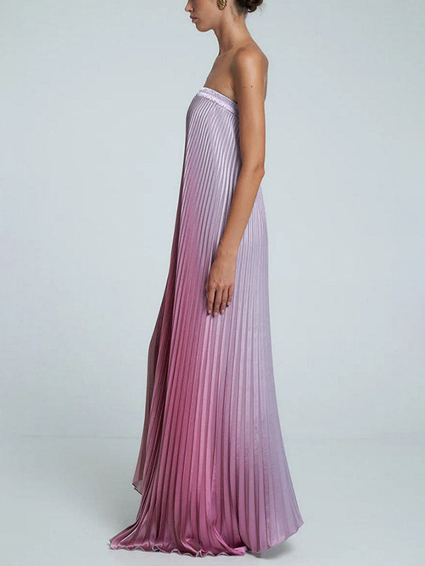 A-Line Loose Elasticity Gradient Pleated Tube Evening Dresses Maxi Dresses