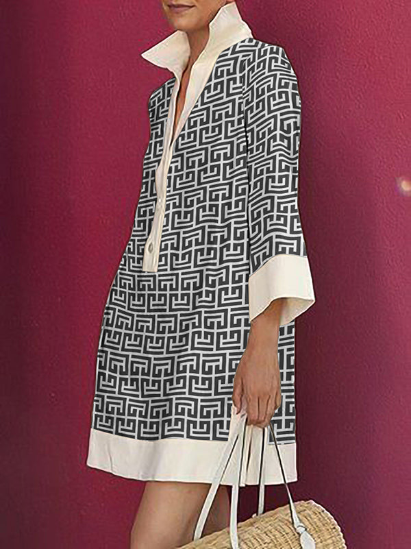Vera Noelle Printed Lapel Dress