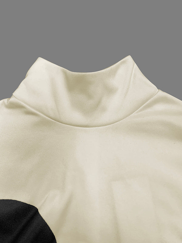 Long Sleeves Loose Pockets Polka-Dot Mock Neck Midi Dresses