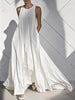 Loose Sleeveless Pockets Solid Color Split-Joint Round-Neck Maxi Dresses