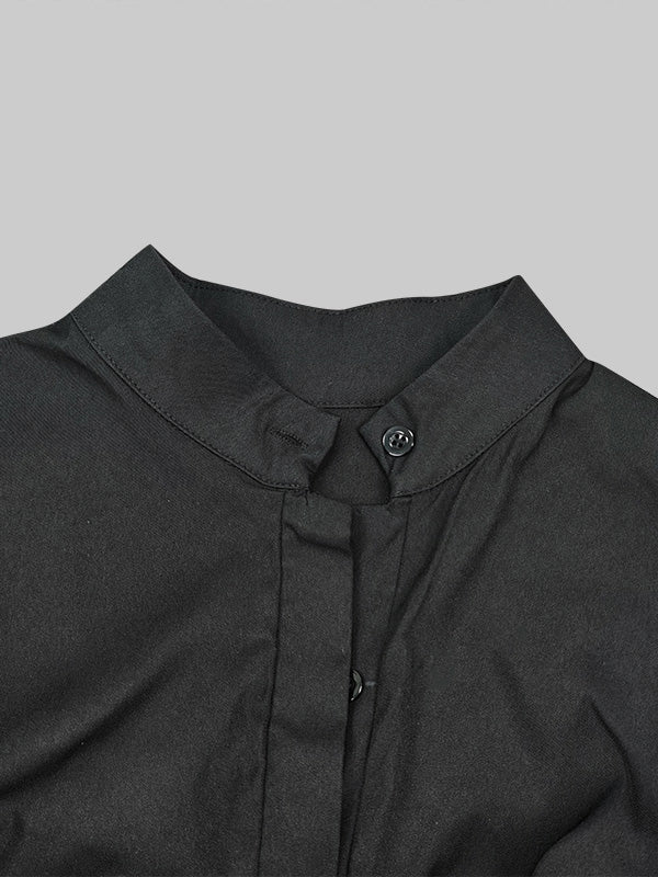 Long Sleeves Loose Buttoned No Belt Solid Color V-neck Jumpsuits