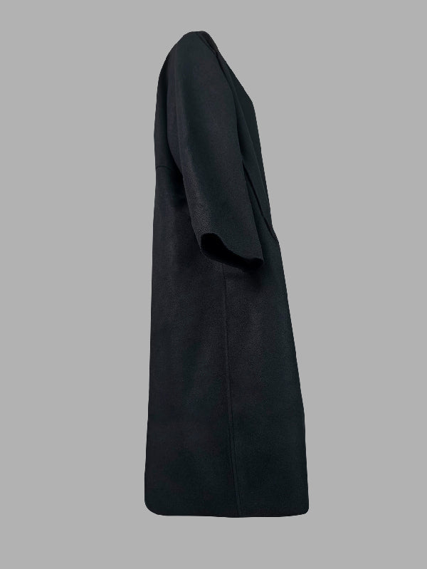 Long Sleeves Loose Solid Color Collarless Woolen Coat
