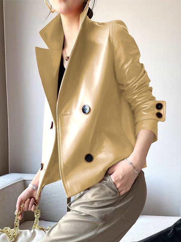 Long Sleeves Buttoned Solid Color Notched Collar Jackets&Coats Outerwear