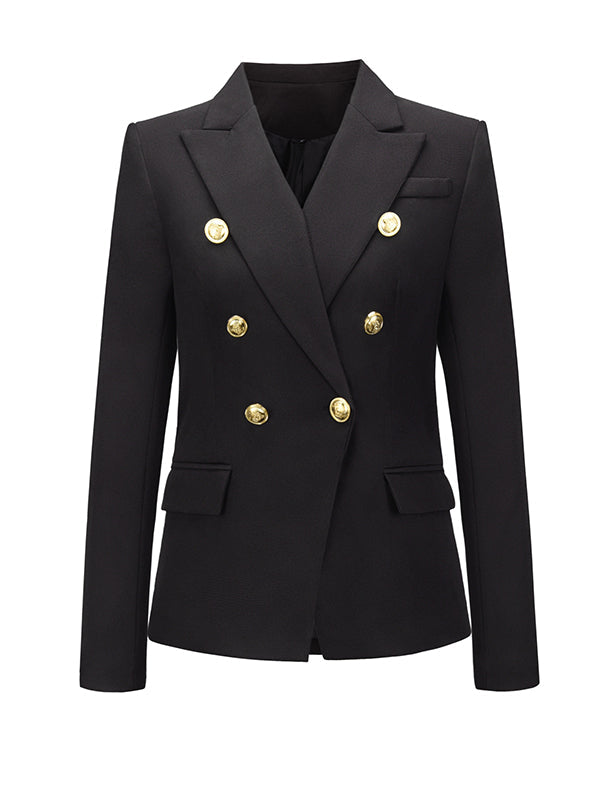 Long Sleeves Buttoned Notched Collar Blazer Outerwear