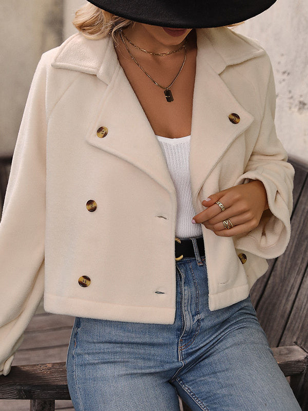 Long Sleeves Loose Buttoned Split-Joint Notched Collar Outerwear