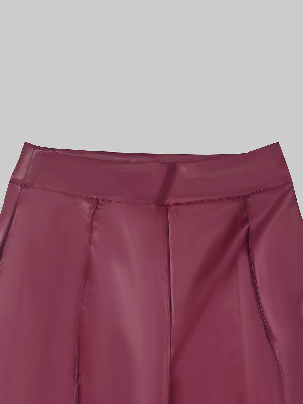 Long Sleeves Puff Sleeves Asymmetric Knot Solid Color Off-The-Shoulder Shirts Top + Pants Bottom Two Pieces Set