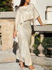 Batwing Sleeves Cape Shiny Solid Color Split-Joint Boat Neck Evening Dresses Maxi Dresses