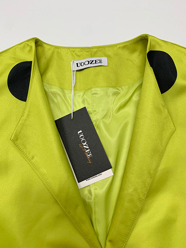 Long Sleeves Loose Pleated Polka-Dot Split-Joint Round-Neck Outerwear