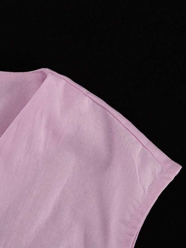 Loose Split-Joint Sleeveless Pleated V-Neck Vest + Pants Trousers Two Pieces Set