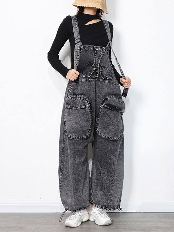 Original Cool Denim Split-Joint Square-Neck Overalls