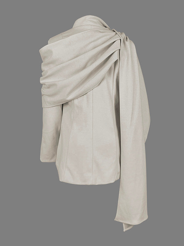 Long Sleeves Loose Pockets Solid Color Split-Joint Notched Collar Blazer Outerwear