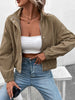 Long Sleeves Loose Buttoned Solid Color Zipper Lapel Jackets