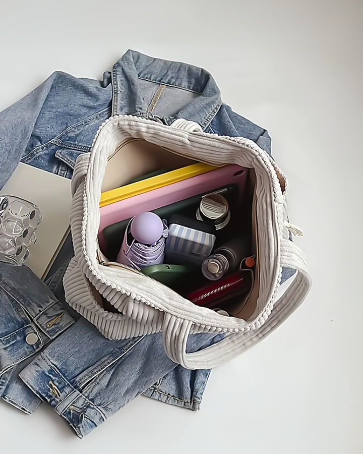 Vale® – Ribbed Tote Bag with Cord Detail