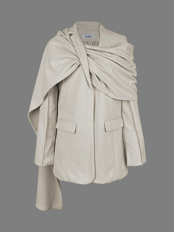 Long Sleeves Loose Pockets Solid Color Split-Joint Notched Collar Blazer Outerwear