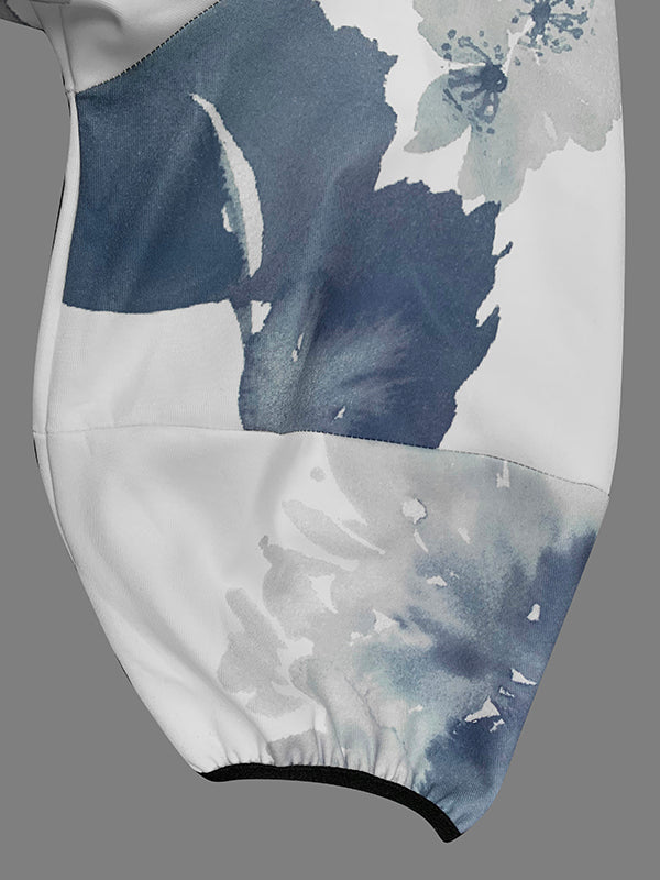 Loose Puff Sleeves Floral Printed Stand Collar Jackets Outerwear