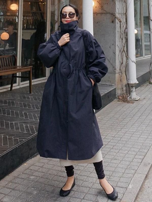 Solid Color Loose Elastic Waist Long Outwear