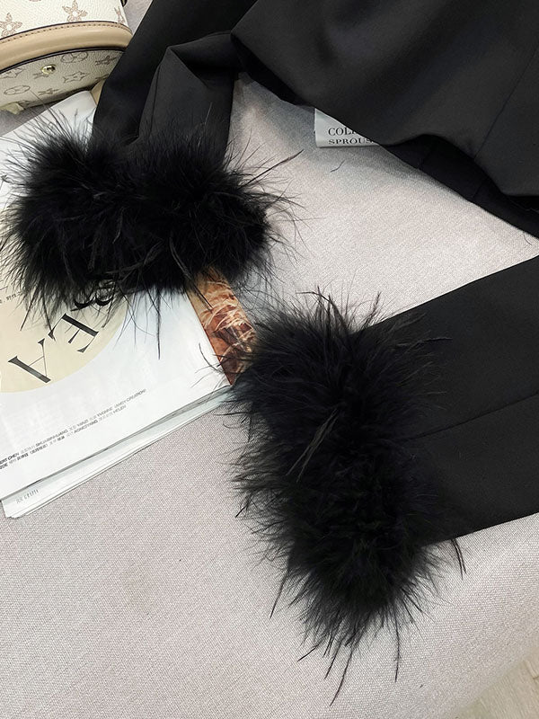 Long Sleeves Buttoned Solid Color Tasseled Notched Collar Blazer Outerwear