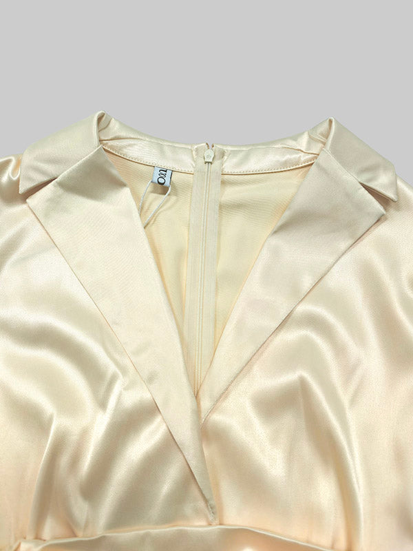 A-Line High Waisted Pleated Solid Color V-Neck Maxi Dresses