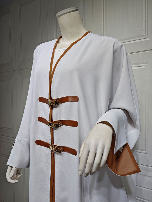 Loose Contrast Color Muslim Split-Joint V-neck Cover-Ups Tops Muslim Abaya