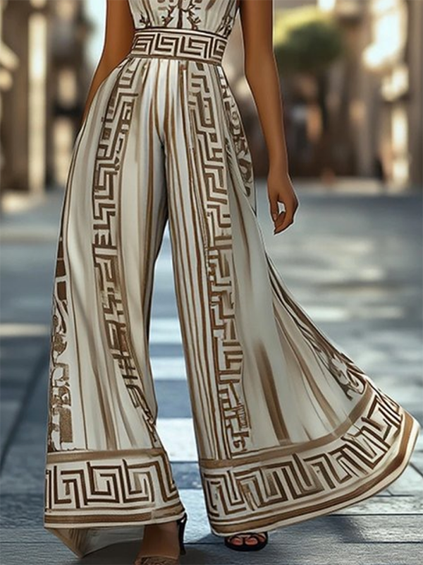 Sleeveless Wide Leg Printed Halter-Neck Jumpsuits