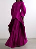 Long Sleeves Loose Pleated Solid Color Split-Joint Tiered Round-Neck Maxi Dresses