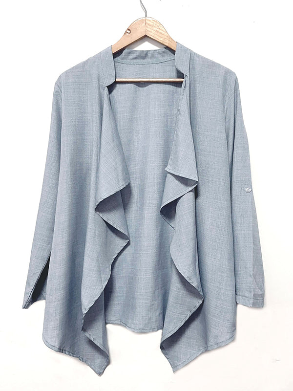 Long Sleeves Loose Buttoned Solid Color Collarless Outerwear