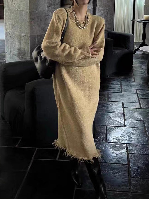 Vera Solenne Fringe Sweater Dress