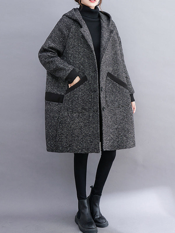 Original Creation Long Sleeves Loose Keep Warm Hooded Outerwear