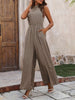Loose Wide Leg Elasticity Printed Split-Joint Round-Neck Jumpsuits