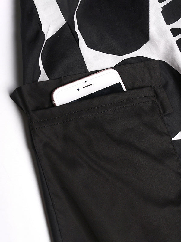 Batwing Sleeves Buttoned Polka-Dot Round-Neck Shirts Top + Elasticity Pockets Harem Pants Pants Bottom Two Pieces Set